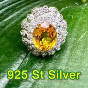 NWT 3.8 CT OVAL CUT YELLOW SAPPHIRE & CZ VS CLARITY 925 S SILVER JEWELRY RING